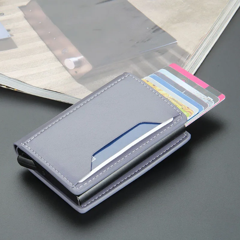 

New High Quality Wallet Aluminum Box Antimagnetic Anti-theft Automatic Cartridge Type PU Leather Passport Holder Card ID Holders