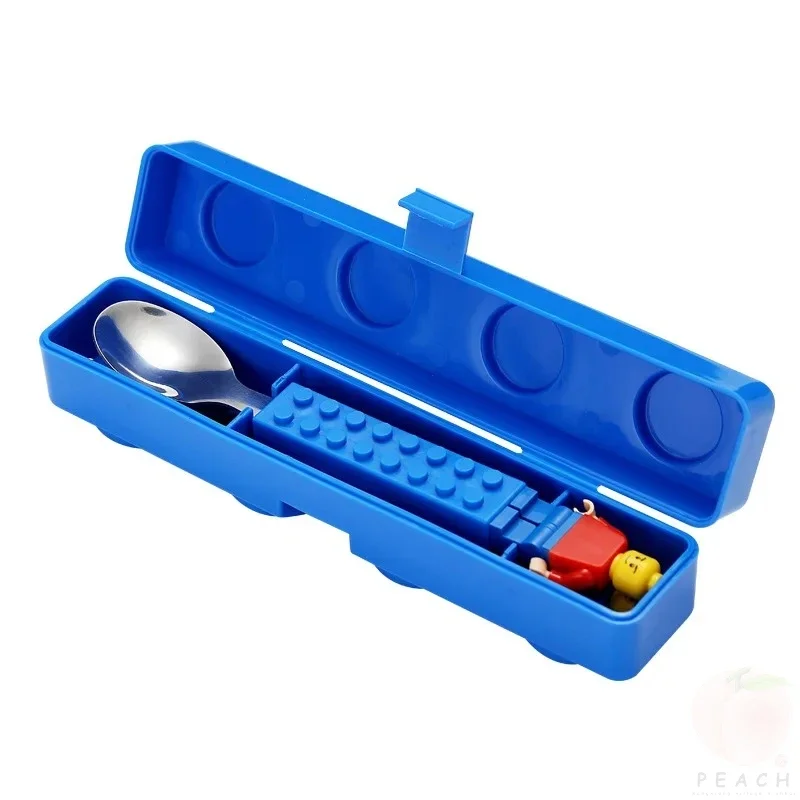 مكعبات بناء إبداعية ممتعة عالية القيمة أدوات مائدة محمولة من الفولاذ المقاوم للصدأ مجموعة شوكة وملعقة مجمعة للأطفال