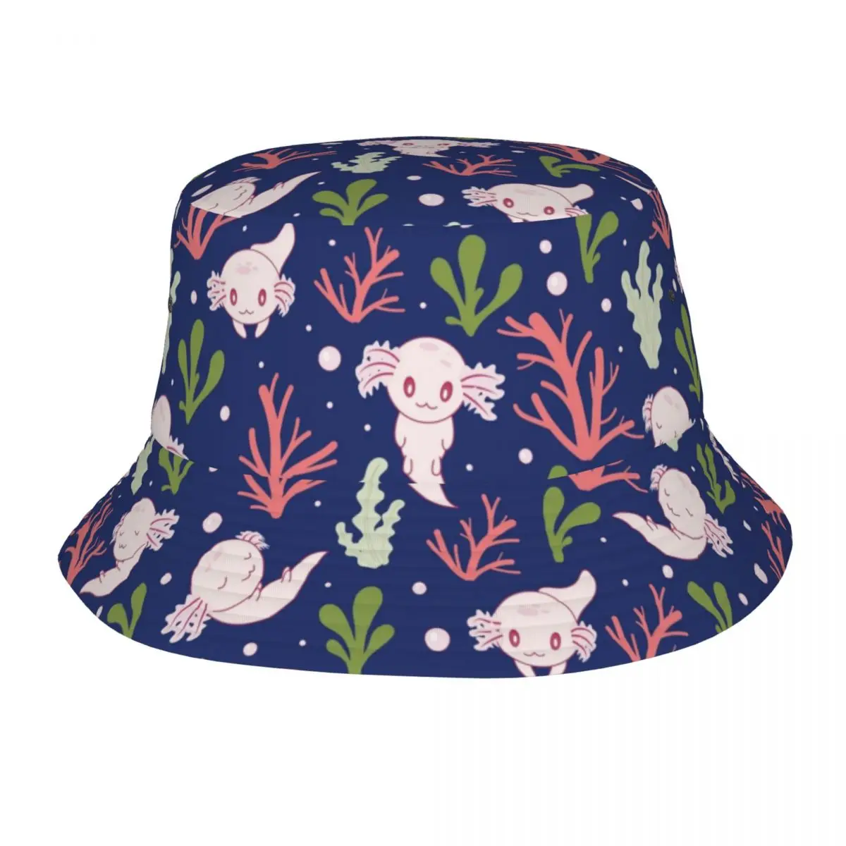 Cute Axolotl Bucket Hats for Men Women Beach Fish Aquatic Animal Field Hat Streetwear for Camping Fisherman Hat Headwear