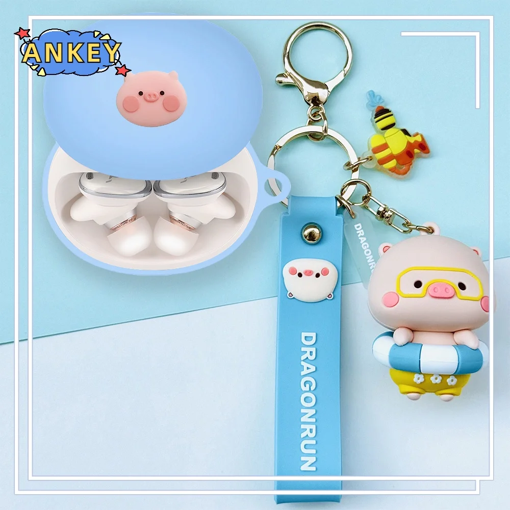 for Anker Soundcore Liberty 3 Pro Silicone Case Cute Pig Earbuds Soft Protective Cover Skin with Pendant
