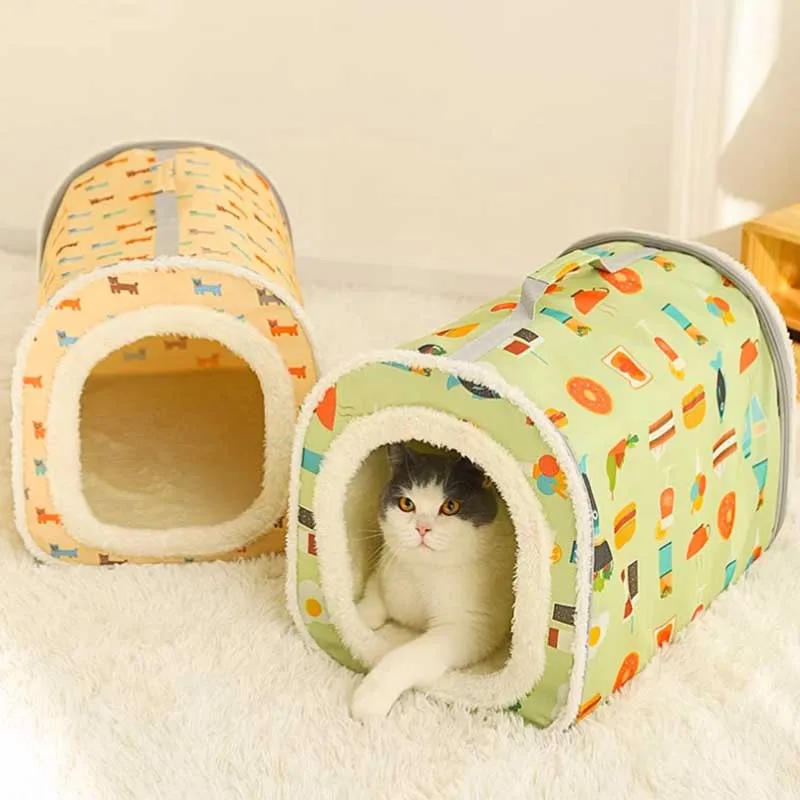 

Yellow Winter Warm House Closed Autumn Winter Nest Tent Mat Winter Dog House Indoor Kennel Caseta Perro Accessories Ornament