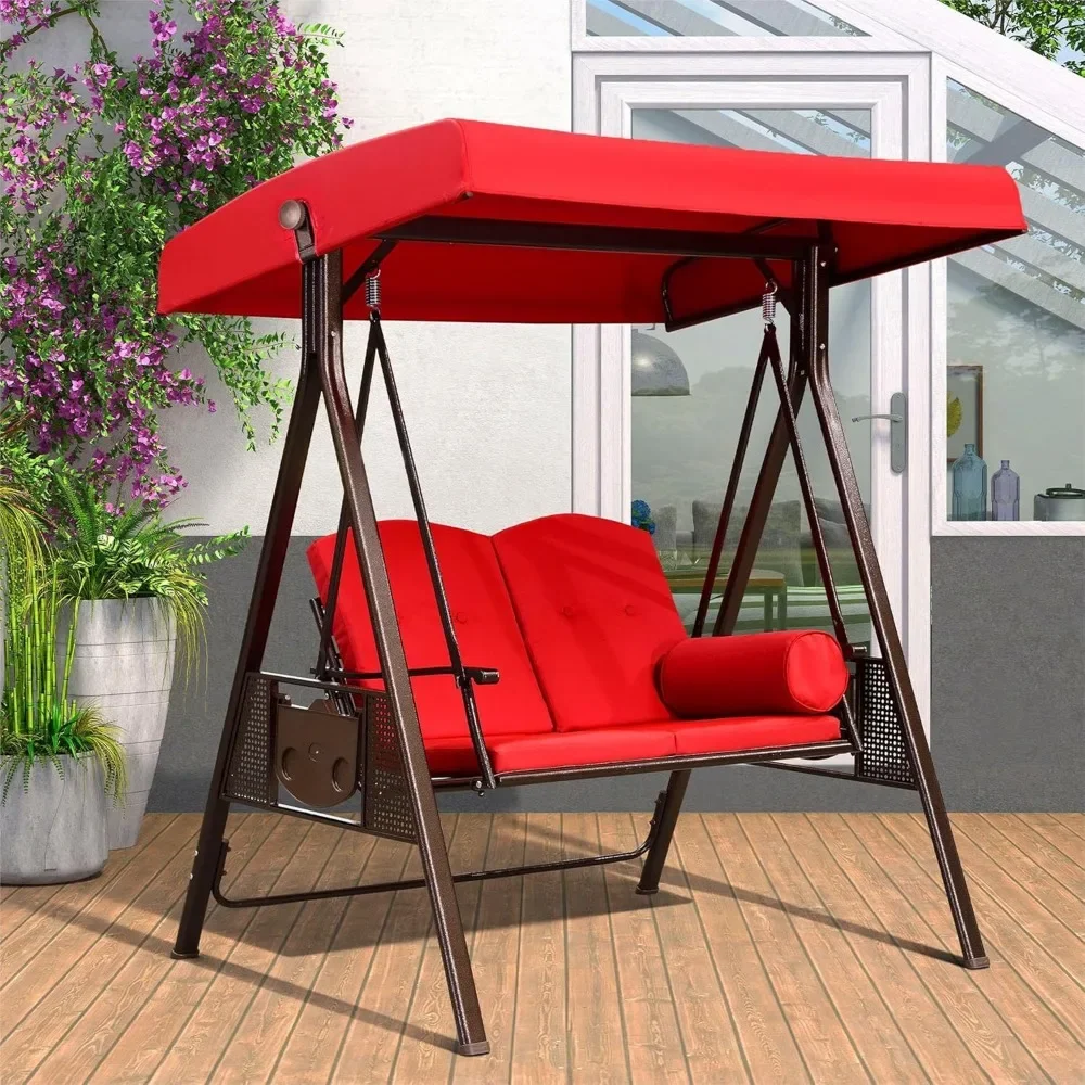 

2-Seat Deluxe Outdoor Patio Porch Swing - Weather Resistant Steel Frame, Adjustable Tilt Canopy, Cushions & Pillow Included