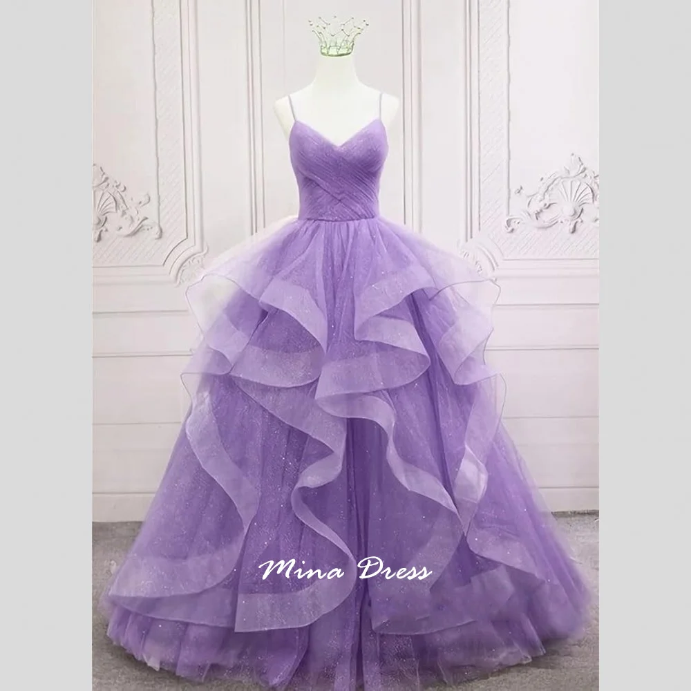 فستان مينا مخصص متعدد الطبقات مكشكش من التول المهر بحزام نحيف طويل على شكل حرف v على شكل فراشة مع مشد فساتين رسمية ثوب حفلة