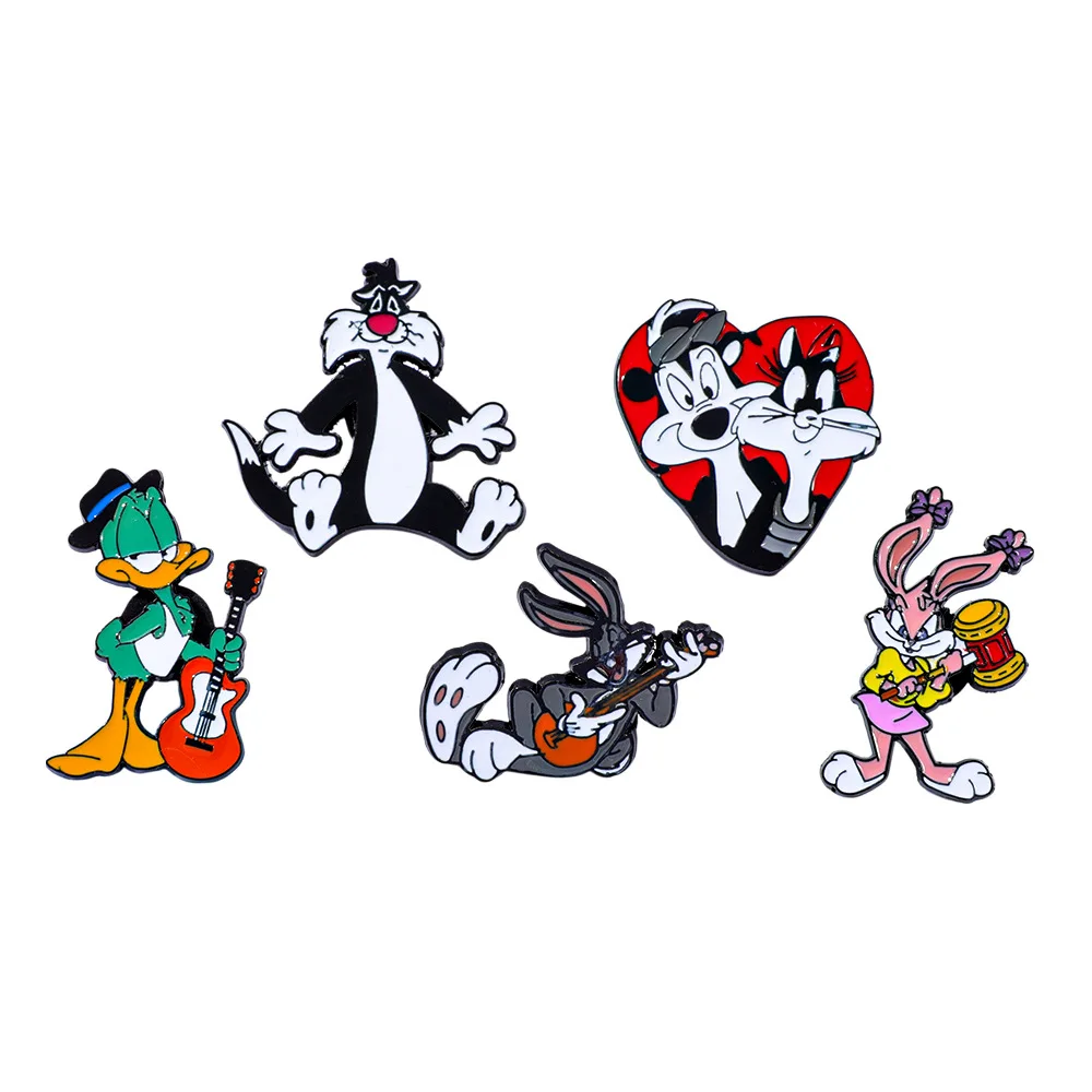 

1 Set Cute Cartoon Creative Music Character Metal Badge Silly Cat Rabbit Skunk Animal Alloy Brooch Accessory Anime Cartoon
