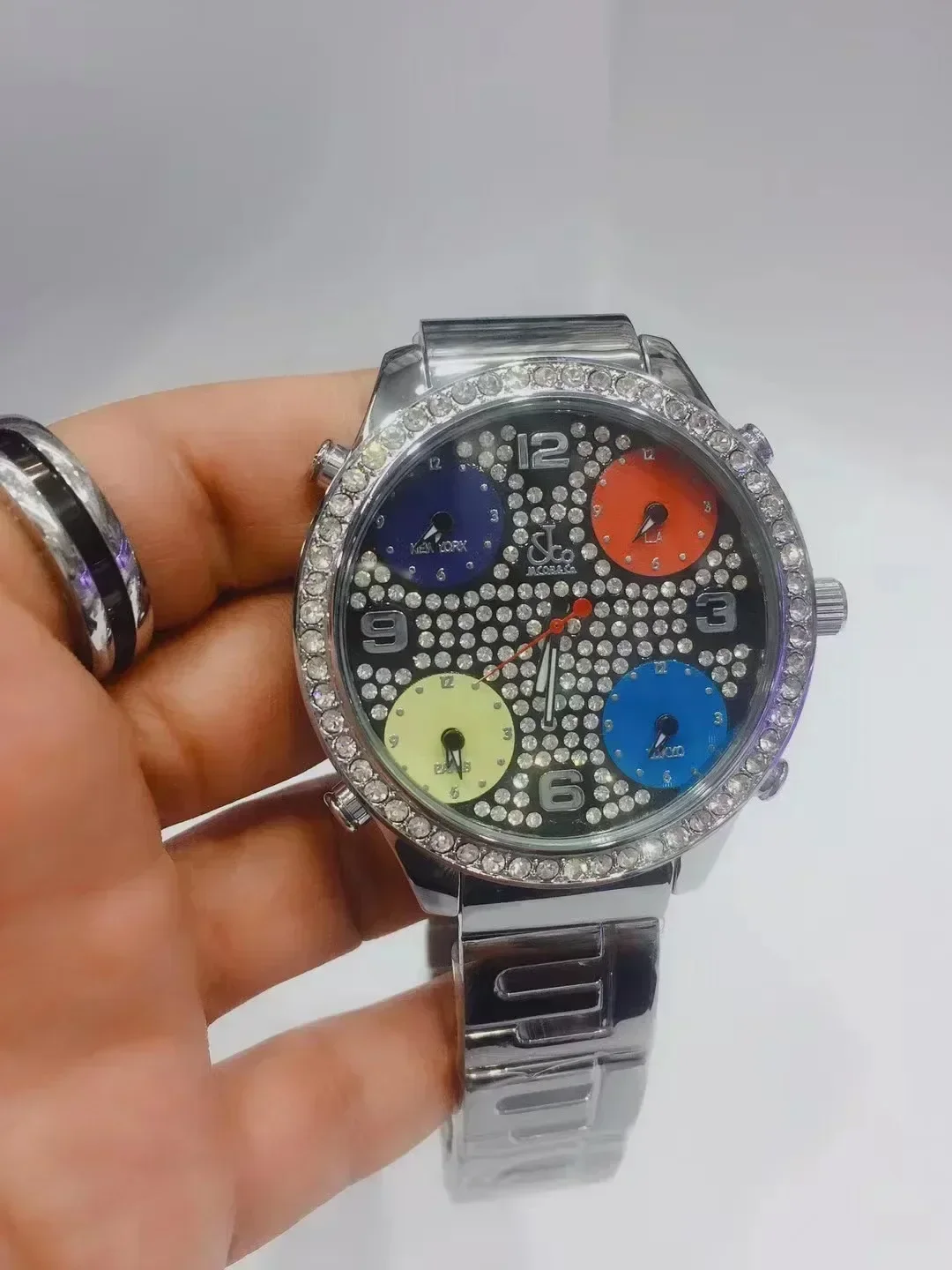 Reloj de cuarzo de lujo para hombre, acero inoxidable, hip hop, Azul, Negro, diamantes