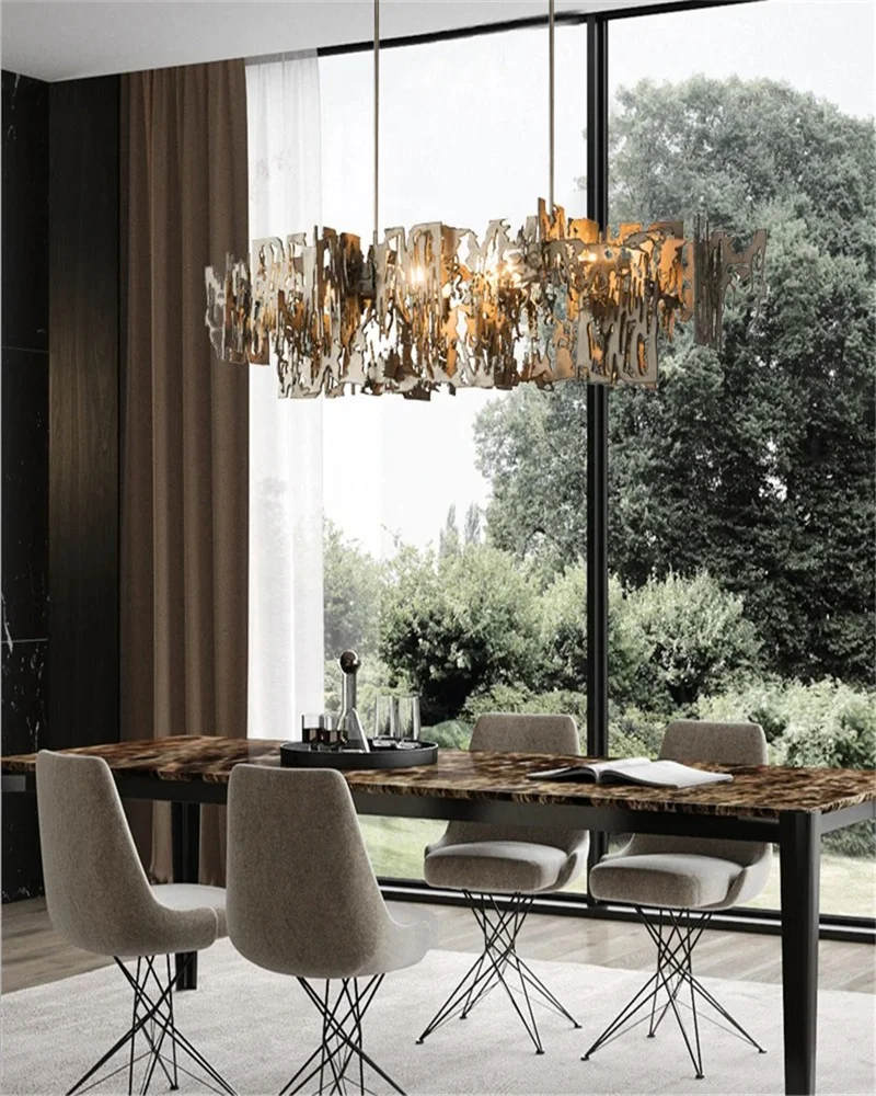 

Modern minimalist metal art chandelier model room rectangular exhibition hall bar and counter design lighting fixtures