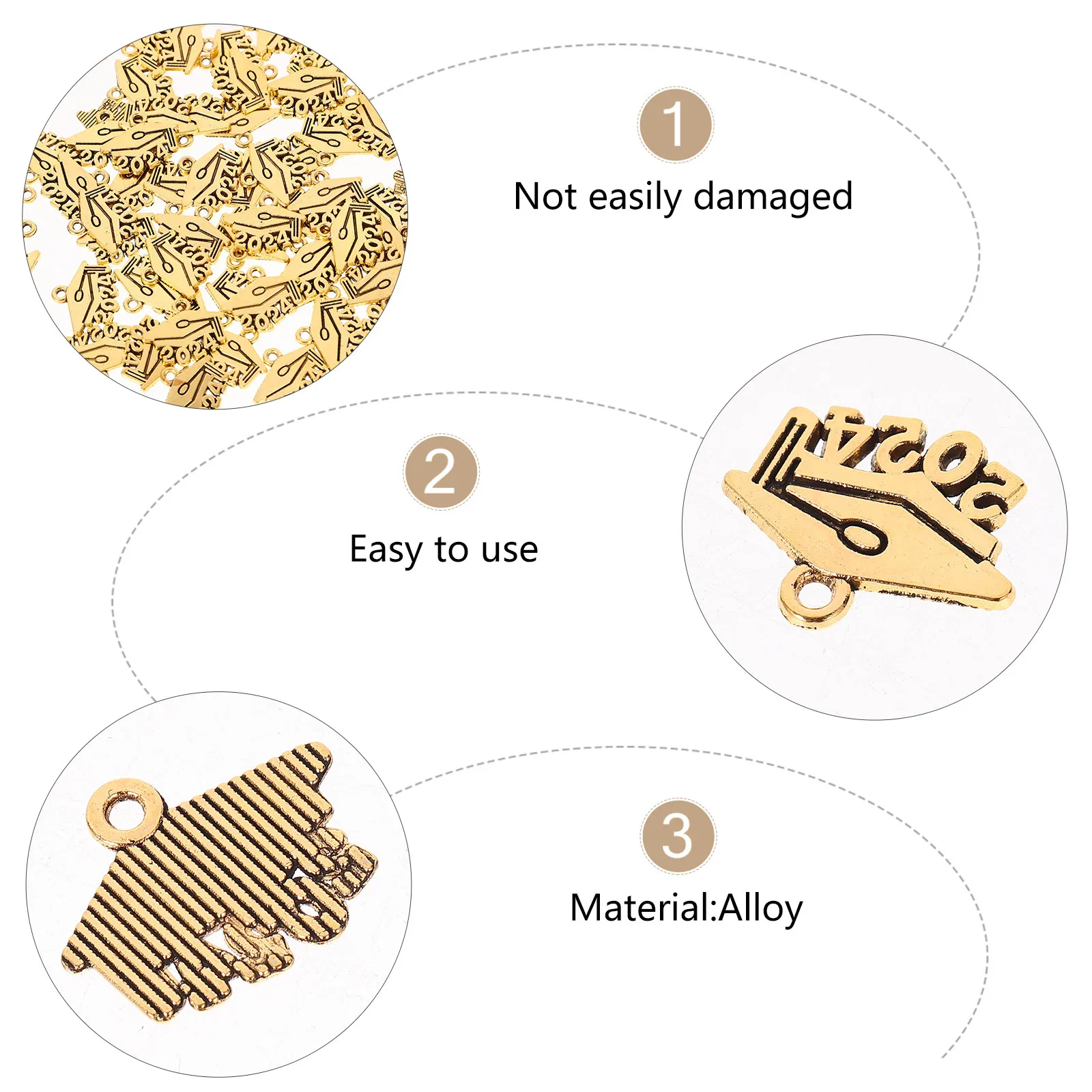 100Pcs Graduation Hat Charms 2024 Metal Number Charms for DIY Jewelry Making Earrings Necklaces Keychains Accessories