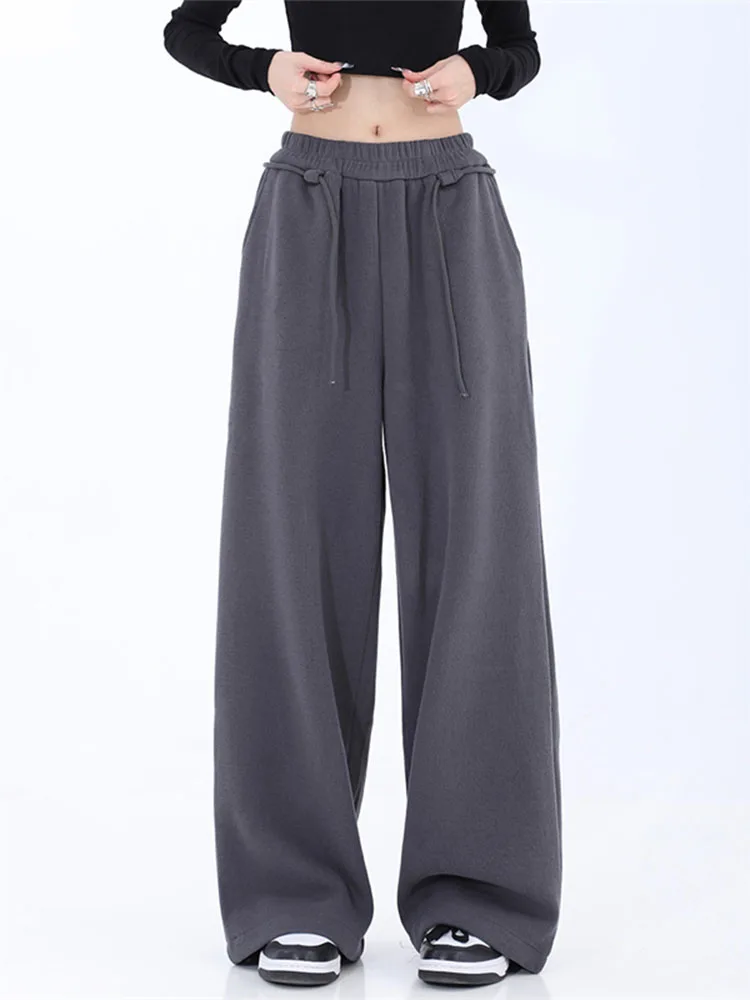 Korean Style Oversize Women Dark Grey Jogging Sweatpants Korean Fashion Sports Pants Casual Harajuku Wide Leg Joggers Trousers