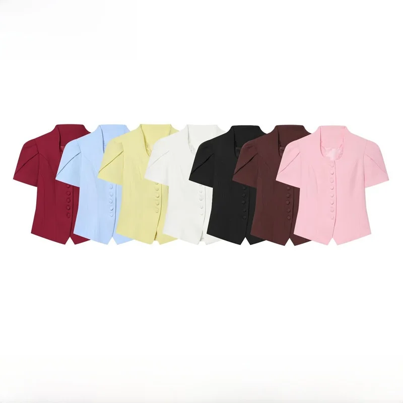 Fashionable Simple Lace Patchwork Short Sleeve Suit Women's Spring Summer New Arrival Polyester Fiber Single Button Closure