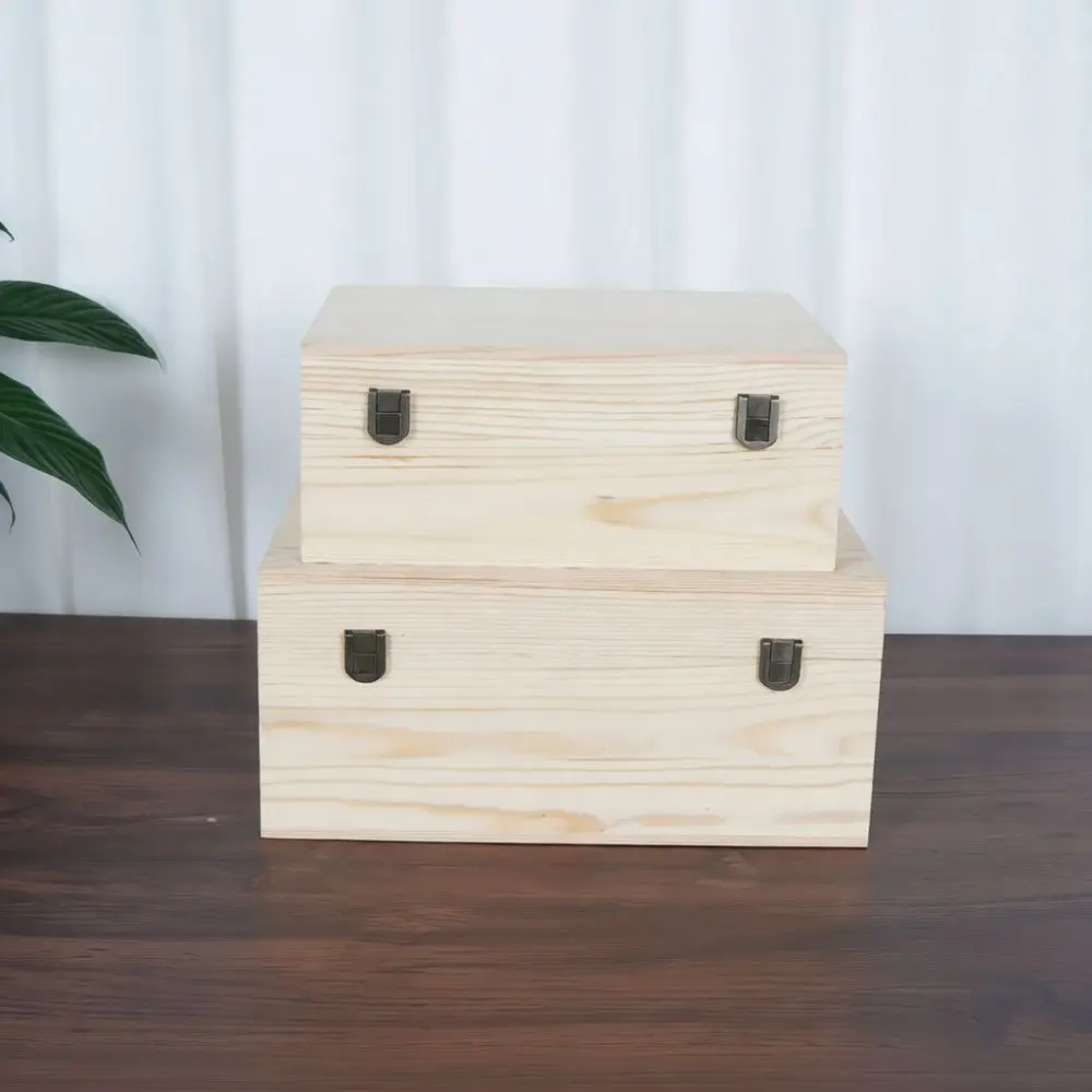Natural Wooden Storage Box With Lid Organizer Container For Desktop Tea Jewelry Stationery Gift Packaging Simple Case