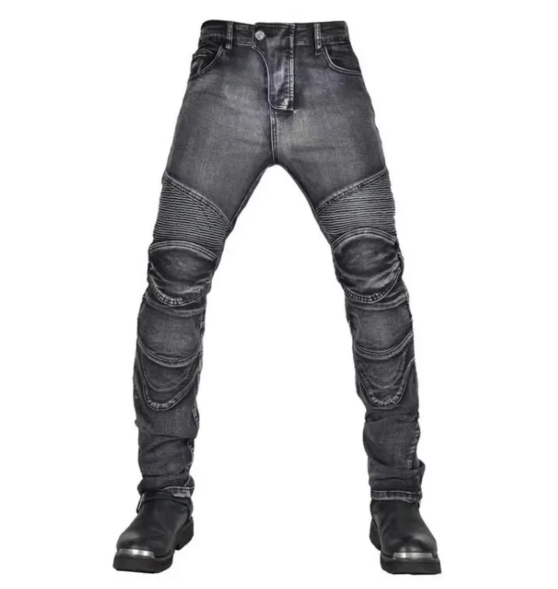 New style European and American popular fashion motorcycle anti-fall riding pants men's casual retro washed torn old gray blue