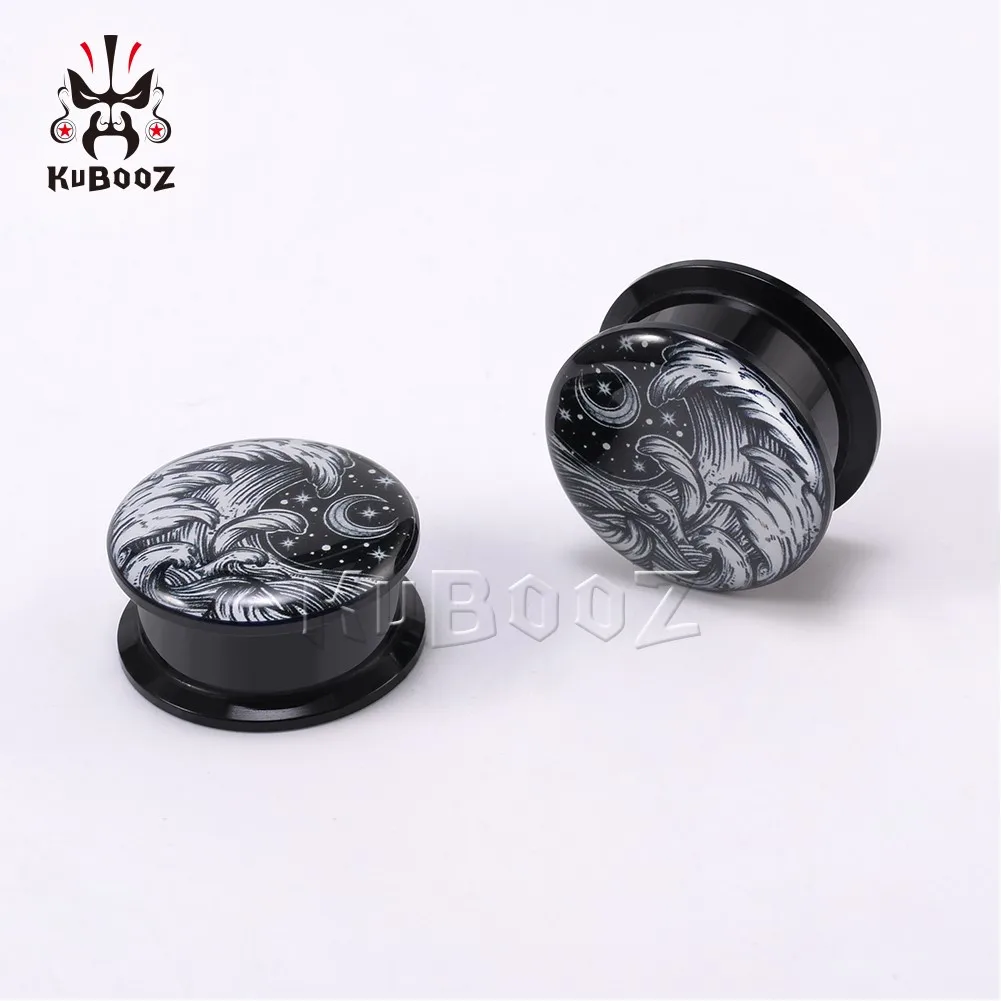 KUBOOZ Trend Acrylic Waves Moon Ear Plugs Tunnels Earring Gauges Body Piercing Jewelry Stretchers Expanders 6-30mm 2PCS