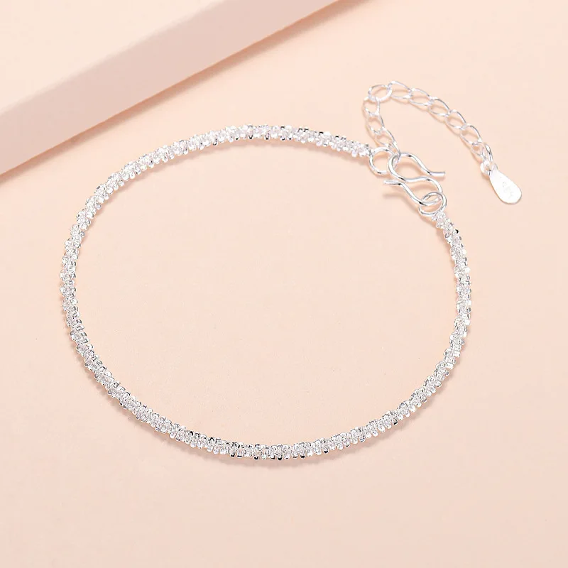 

New Popular 925 Sterling Silver Romantic Shine Chain Bracelets For Women Fashion Jewelry Wedding Accessories Party Couple Gifts