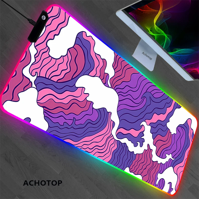 RGB Black And White Mouse Pad Gaming Wave Computer Mousepad Keyboard Backlit LED Gabinete Gamer Carpet Tapis De Souris Desk Mat