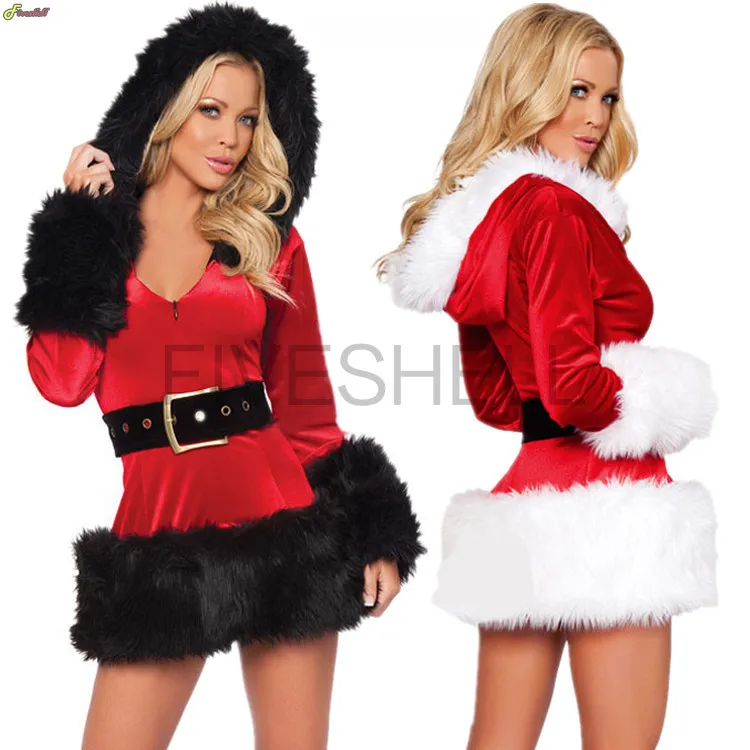 Xmas Miss Claus Dress Suit Women Christmas Fancy Party Dress Sexy Santa Outfits Hoodie Santa Claus Sweetie Cosplay Costumes