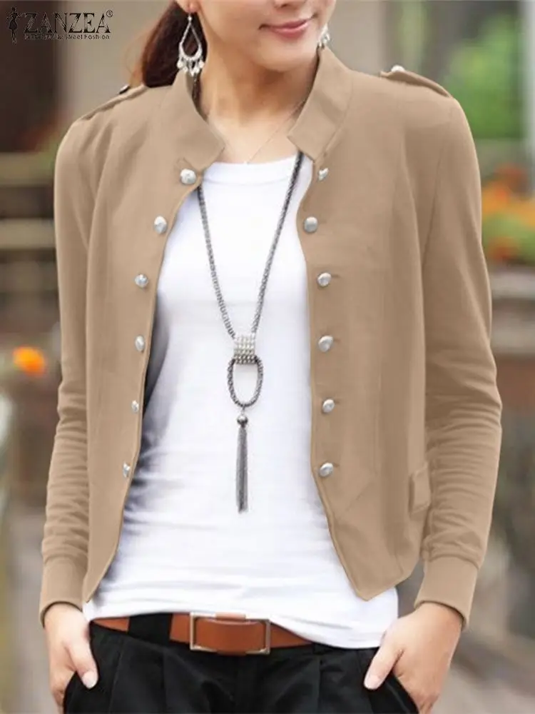 

ZANZEA Women Outwears Spring Vintage Solid Jackets Fashion Long Sleeve Coats Buttons Down OL Work Coat Elegant Stand Neck Shirt