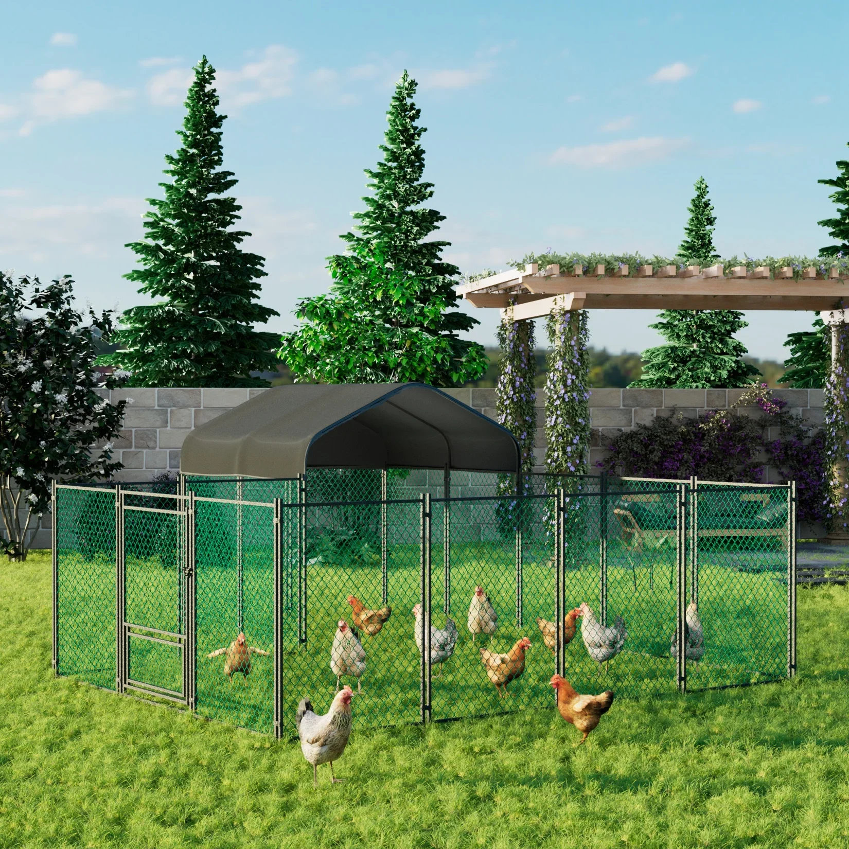 for Yard with Cover Outdoor Metal Portable Chicken Tractor Cage Enclosure Crate Chicken Coop 12.9x10.2x5.1ft Chicken Run Pen