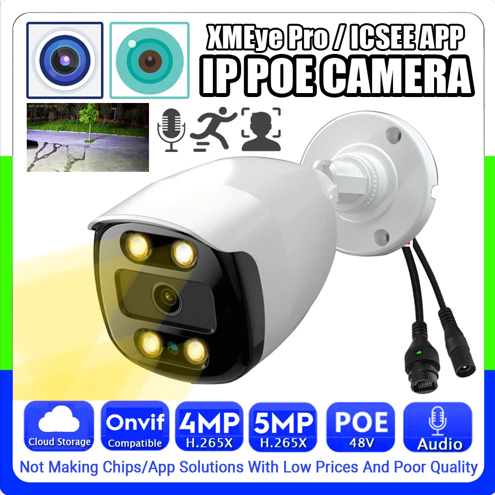 

ICSEE APP Audio Full Color IP POE Camera 5MP 4MP H.265 HD Digital Mic Outdoor Waterproof Onvif Ai Face/Motion Detection Webcam