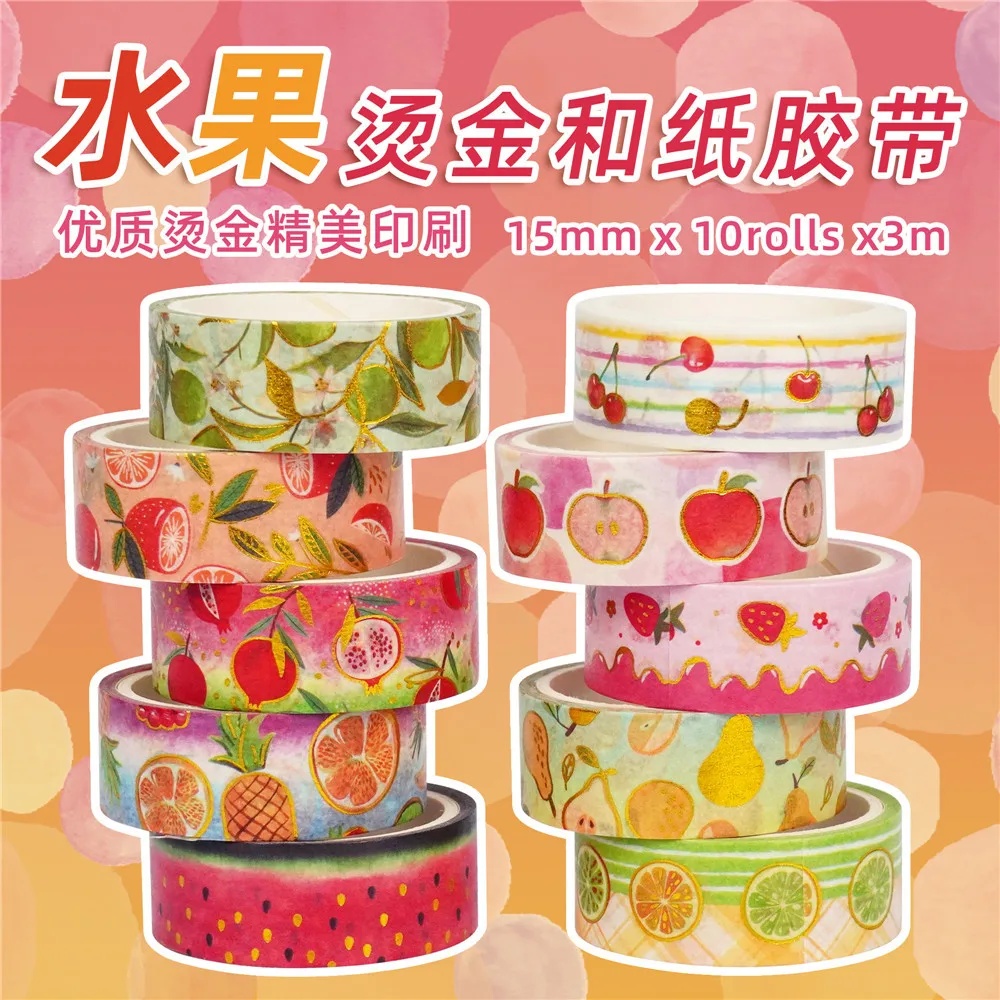 Imagem -02 - Cartoon Fruit Gilding Washi Tape Grupo Faça Você Mesmo Scrapbooking Adesivo Etiqueta de Fita Adesiva Escola e Escritório Abastecimento Papelaria 10 Pcs por Pacote