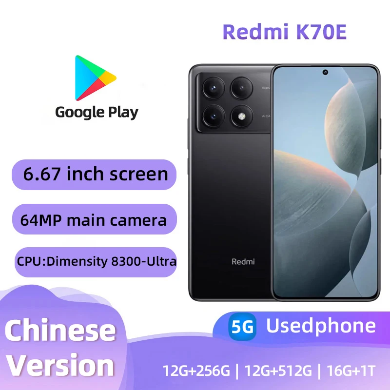Redmi K70E 5G Android 6.67-inch RAM 12GB ROM 256GB Smartphone Dimensity 8300-Ultra 64MP 90W Charger 5500mAh used phone
