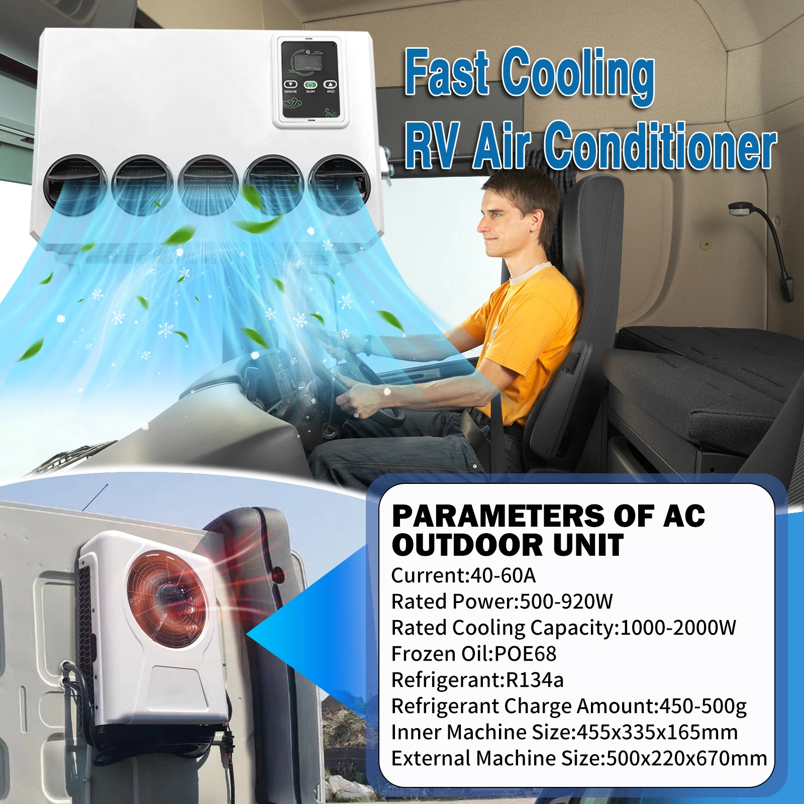 트리리고 12V 24V 12000BTU 자동차 트럭 전기 주차 에어컨 캠핑카 밴 트랙터 자동차용 분리형 에어컨 2024