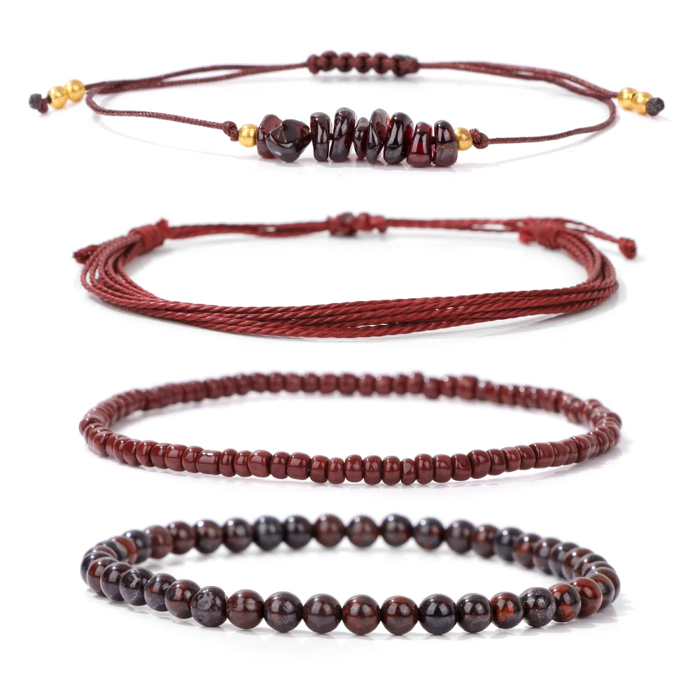 Natural Aquamarines Stone Beads Rope Bracelet Handmade 4pcs/set Multi-Layer Cord String Surfer Bracelets For Women Men Jewelry