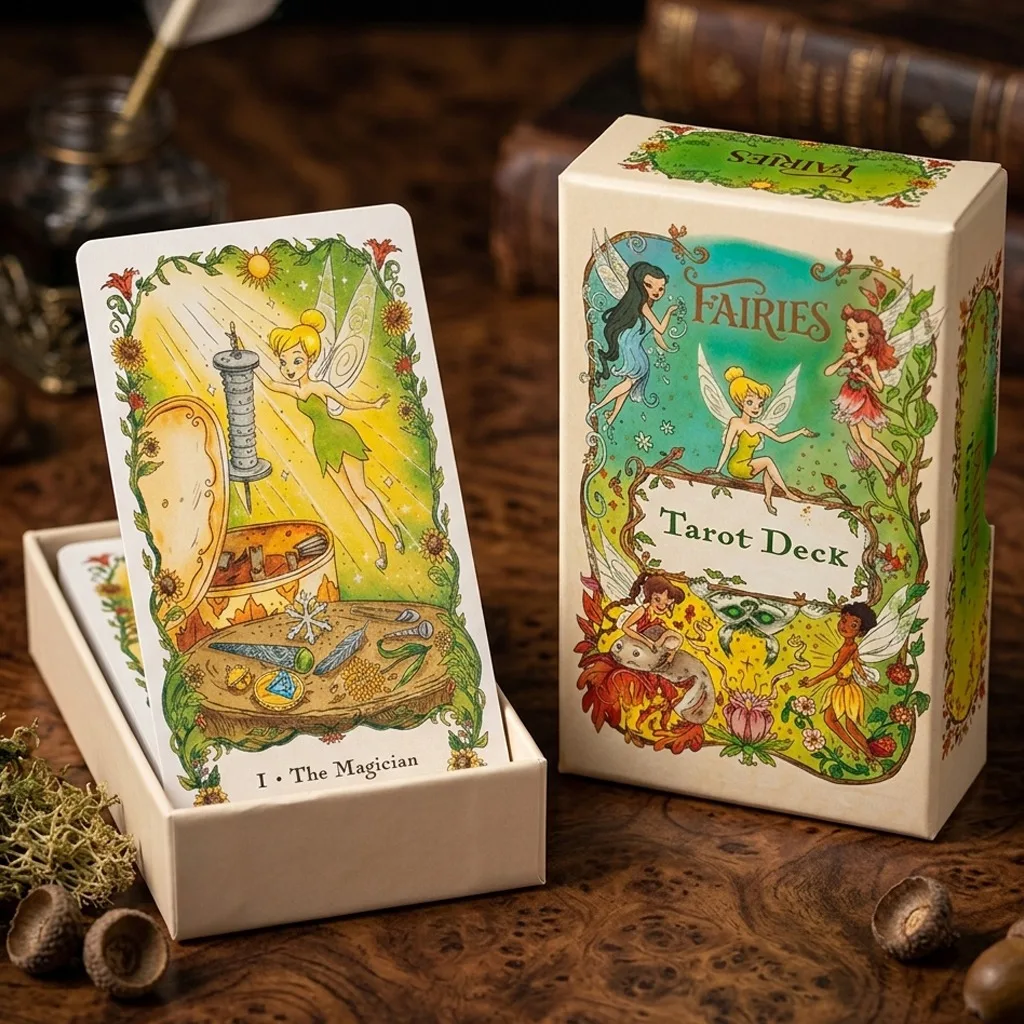 Fairies Tarot Deck in Rigid Box, 12*7cm 78 Pcs Whimsical Fairy Themed Tarot Cards for Beginners, Double-embossed Cardstock