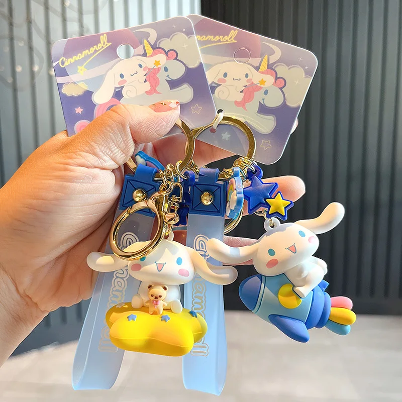 Sanrio Genuine Cinnamoroll Series KeyChain Star Walk Kawaii Backpack Decorative Pendant Car Key Ring Children's Birthday Gift