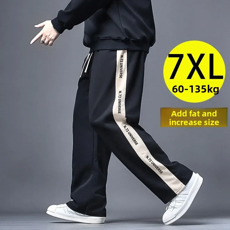 

Мужские повседневные спортивные брюки свободного кроя с прямыми штанинами, большие размеры, очень широкие штанины, из струящейся ткани, осенняя мода, большие размеры, черные, W...