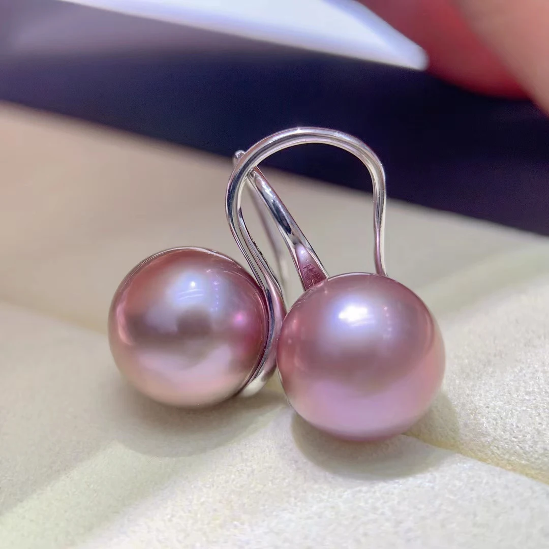 

Classic 925 Silver High Heels Hook Earrings 11-12mm Big Purple Natural Freshwater Pearl Bead Earrings for Women Charming Jewelry