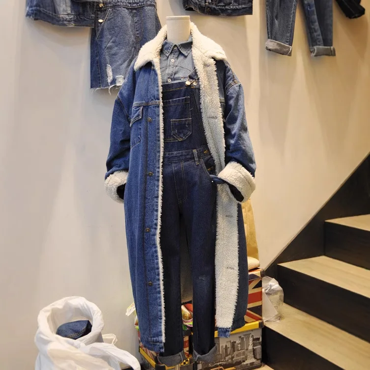 Loose Fce Lined Denim Cotton Jaet Women's Outerwear Thiened Long Sve Commute Sle Winter Collection 2023