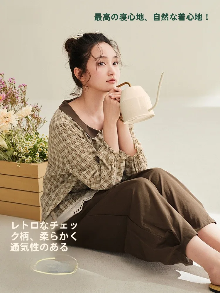 anziban-ropa-de-dormir-de-manga-larga-de-algodon-puro-para-primavera-y-otono-ropa-de-casa-con-cuello-de-muneca-para-mujer-ropa-de-exterior-estilo-princesa-a-cuadros