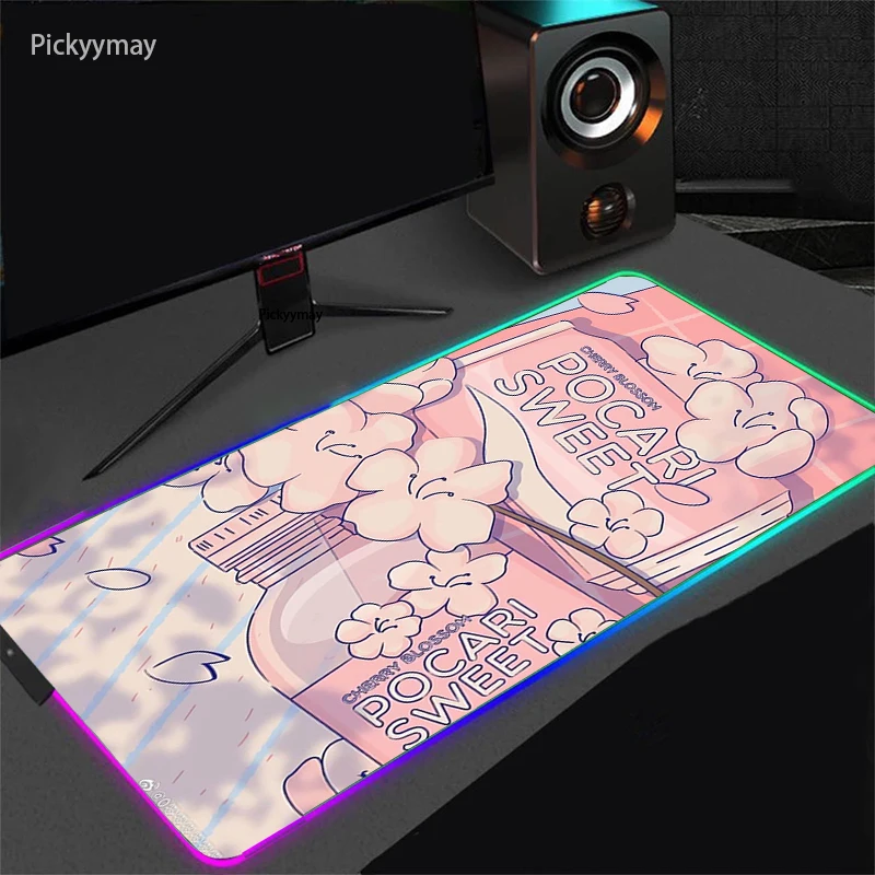 

Cute Anime Mouse Pad PC Gamer RGB Computer Laptop LED Luminous Keyboard Mouse Mat XXL Large Mousepad Desk Play Mats For Girls