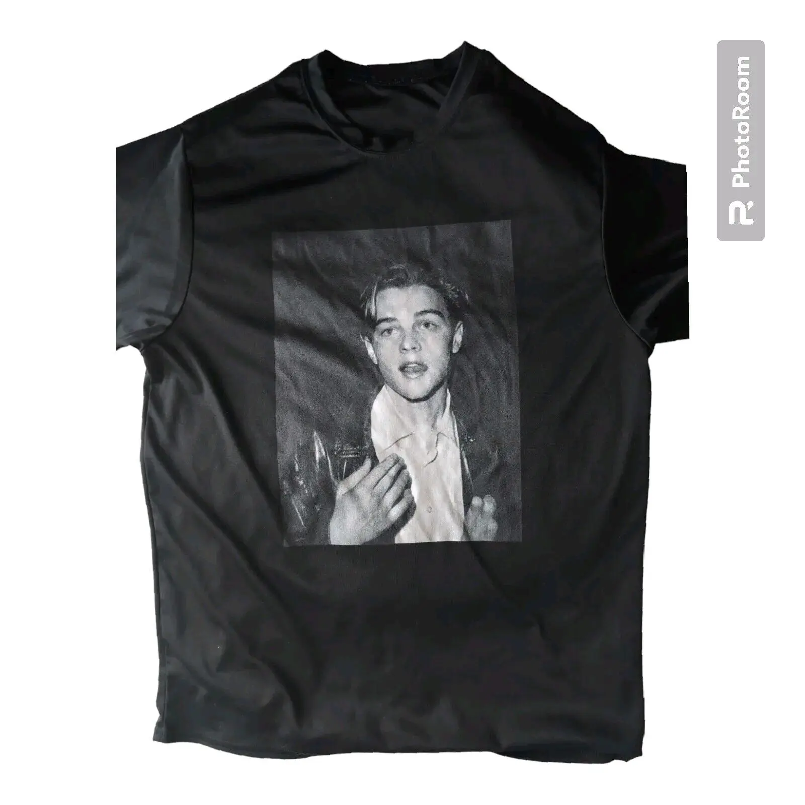 Unisex Leonardo DiCaprio Black & White Black T-shirt Young Pic Large Silky Feel