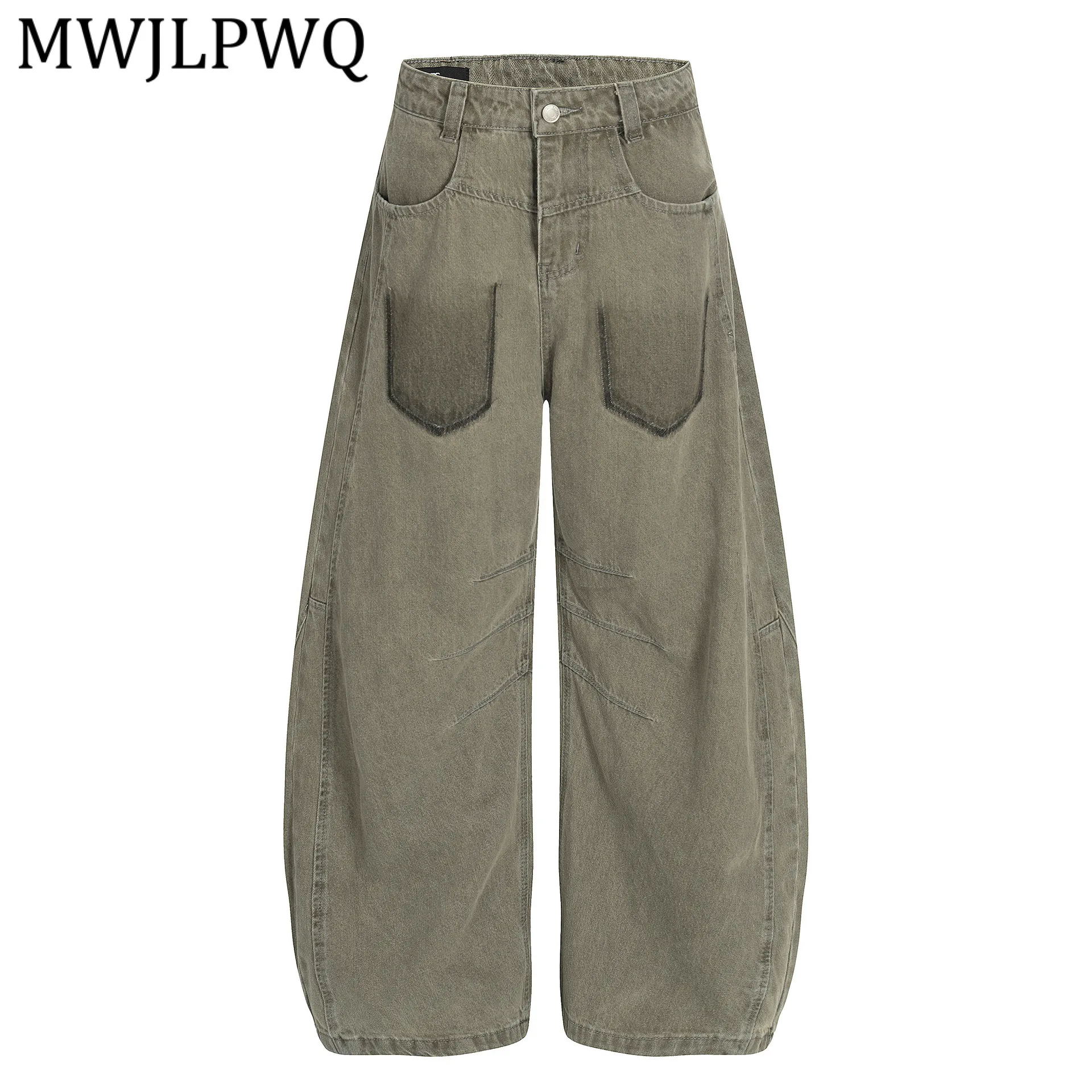 

Джинсы MWJLPWQ в американском уличном стиле с принтом для мужчин, повседневные широкие брюки, весна 2026, новинка 13423