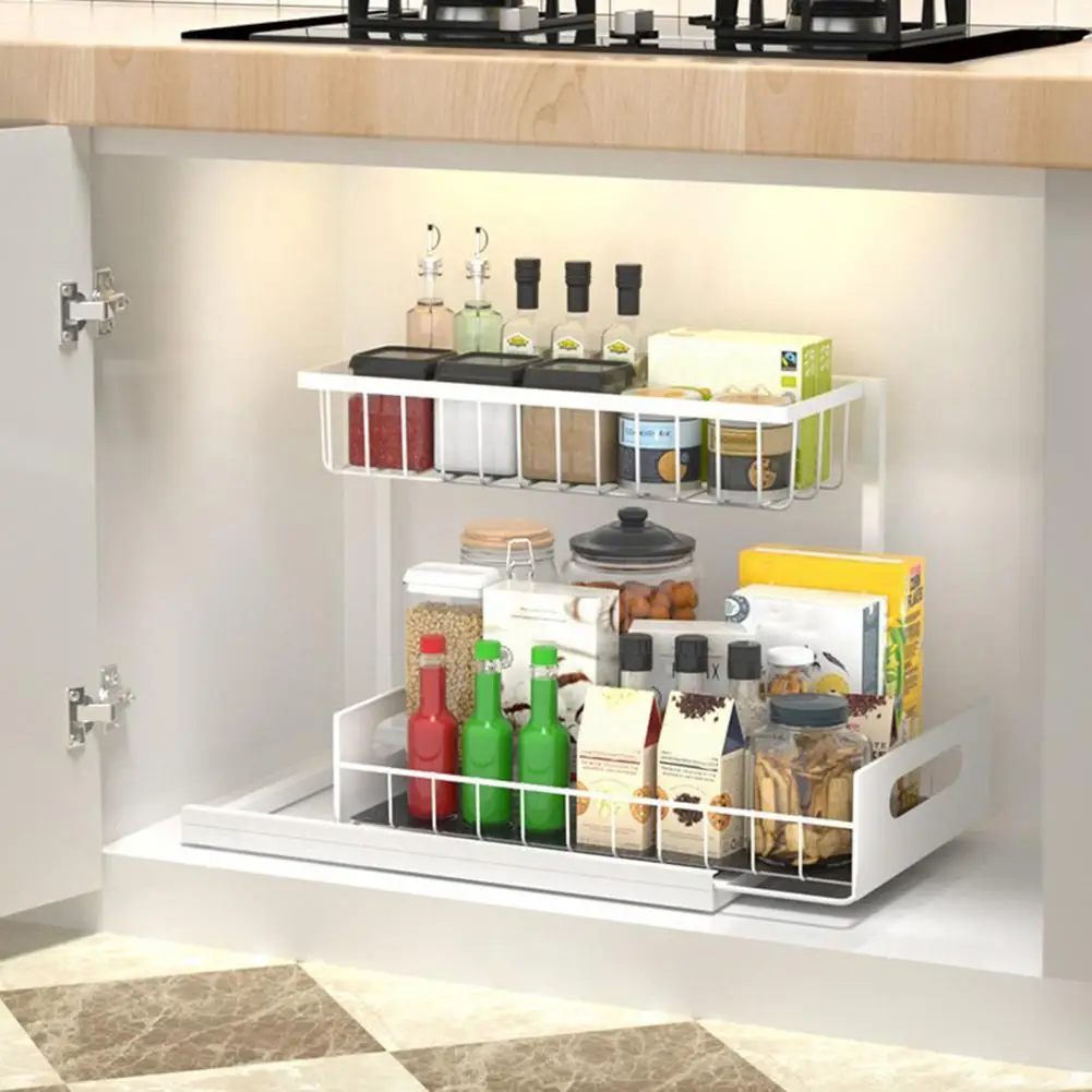 Cabinet Sink Rack Organizer Kitchen under Sink Storage Shelf under Sink Organizer with Two-tier for Kitchen for Seasoning