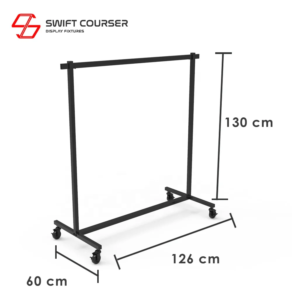 Retail Clothes Shop Gondola Units Metal Furniture Rack Display With Wheels