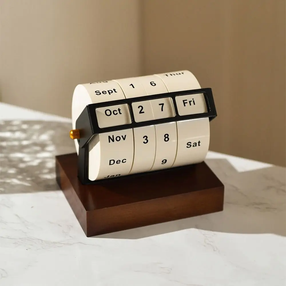 Gift Daily Flip Rotary Calendar Reusable Vintage-style Perpetual Calendar Ornament Wooden Manual Countdown Calendar Desktop