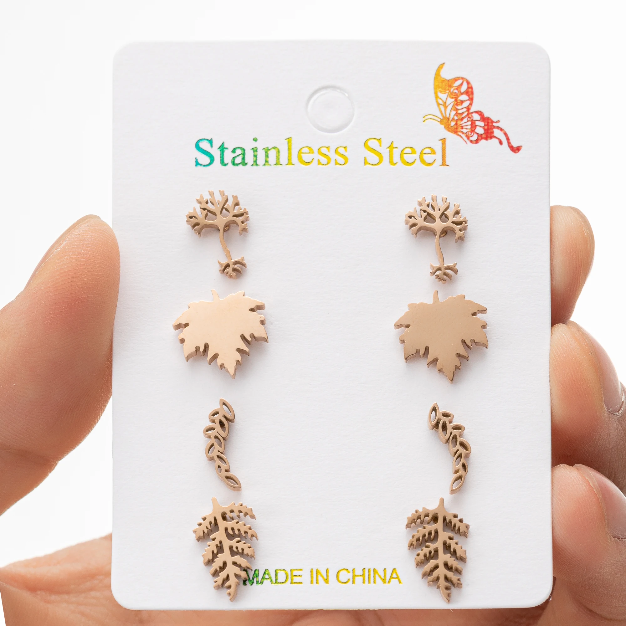 4 زوج/الوحدة الفولاذ المقاوم للصدأ أقراط موضة جديدة منحني تصميم الشعور الجوف يترك وأقراط للنساء مجوهرات هدايا الحفلات