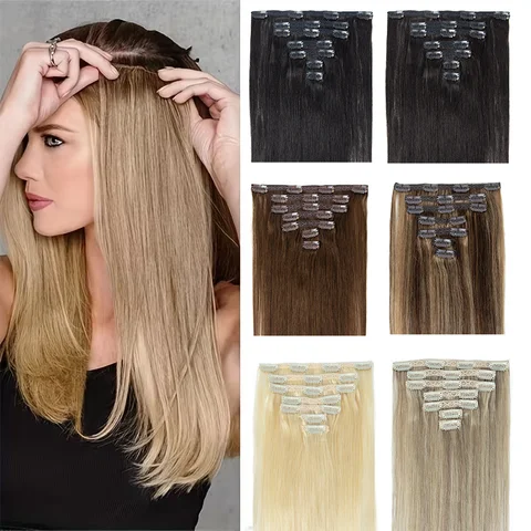 Seamless Clip in Hair Extensions Real Human Hair 12-24 Inch 100-120g 7pcs Human Hair Extensions Clip Ins Dark Brown Remy Hair