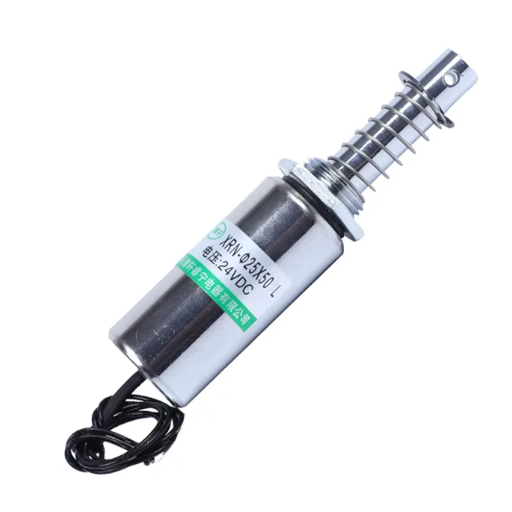 XRN-25X50L Cylindrical Round Tube Pull Solenoid DC Magnet 12V 24V with 10mm Stroke 20.5W Power for Electronic Components