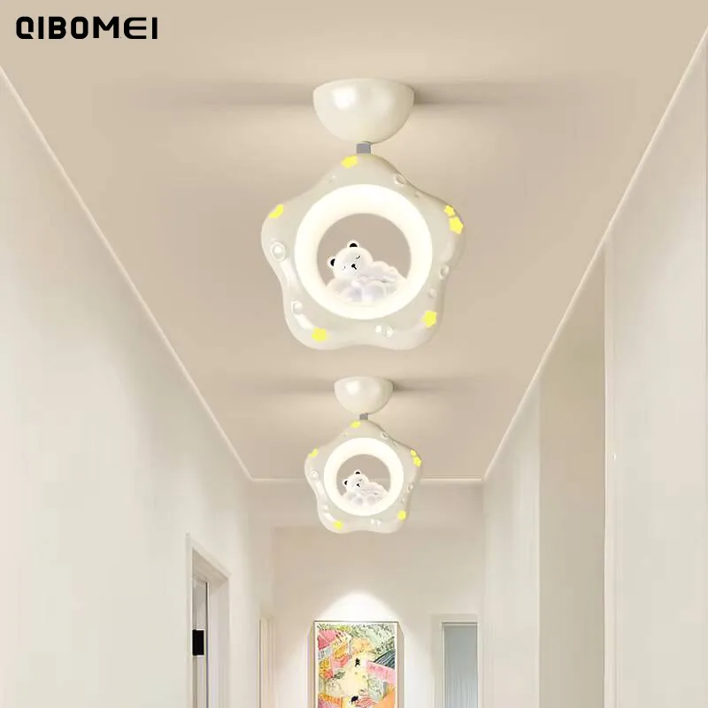 Cartoon Bear Led Ceiling Light Corridor Aisle Light Balcony Simple Modern Creative Cream Style Interior Decoration Lighting Lamp