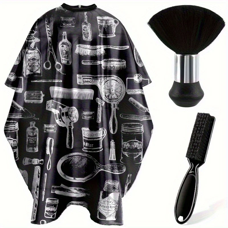 3/4pcs Hair Cutting Barber Cape Set with Neck Duster Brush