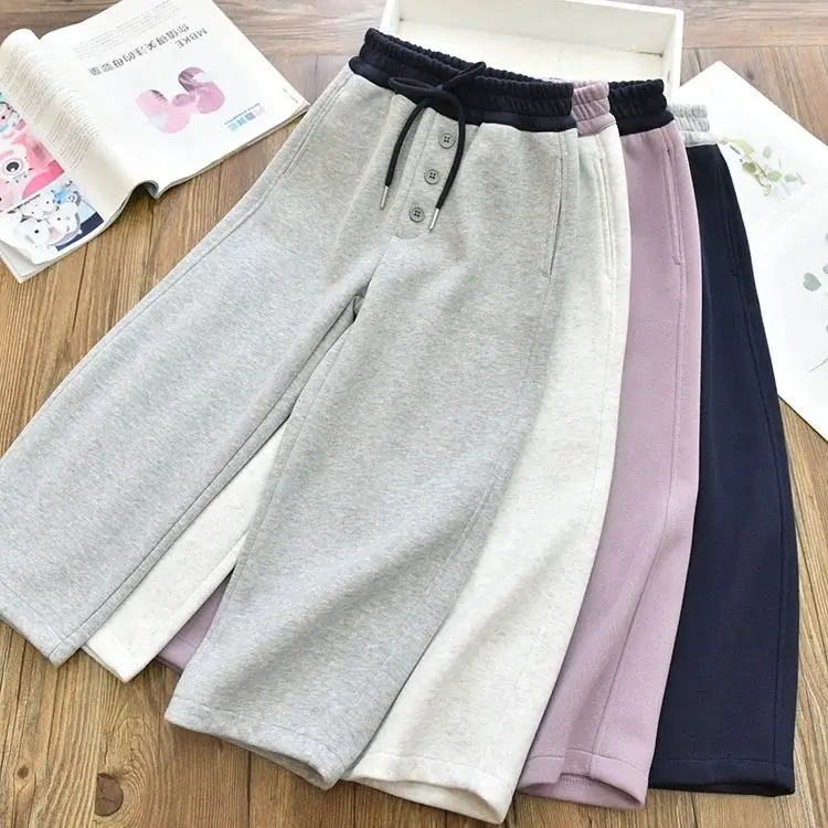 Good Fit Girls Simple Versatile Patch Waist Three Button Casual Banana Pants Middle Big Kids Straight Curved Knife Pants Fall