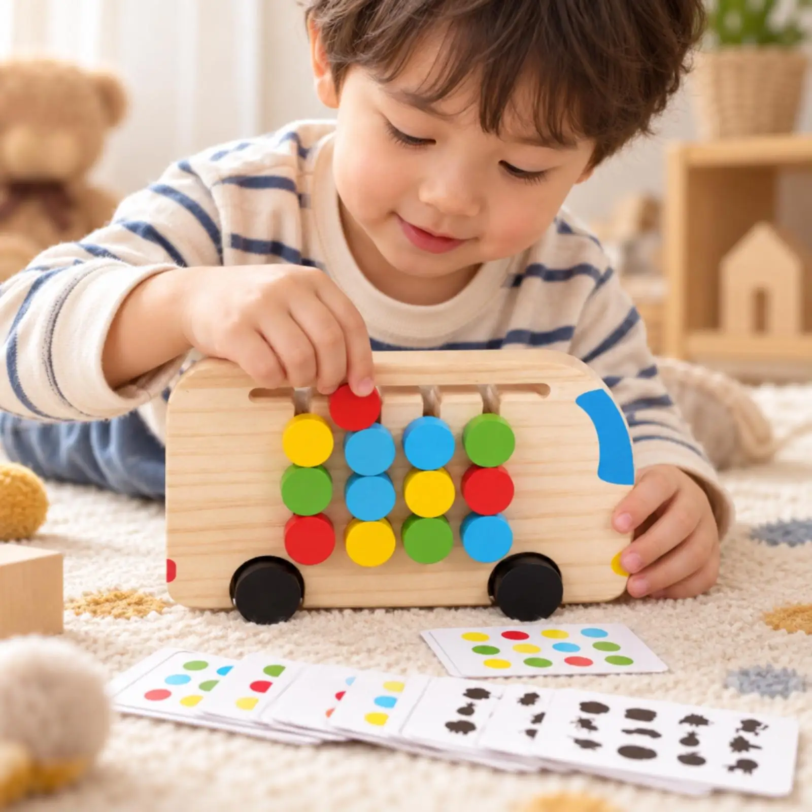Wooden Bus Shape Children Logic Puzzle Car Educational Matching Game for Kids Learning Toy