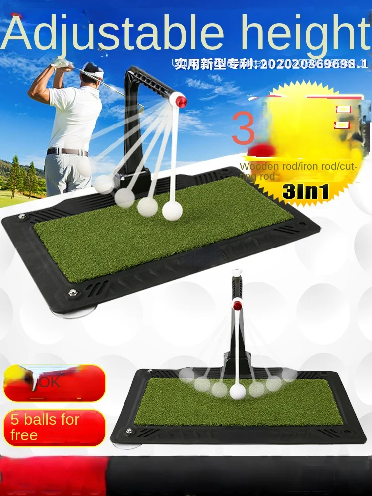 Indoor golf swing exerciser 360-degree rotating impact trainer with flat hitting pad.