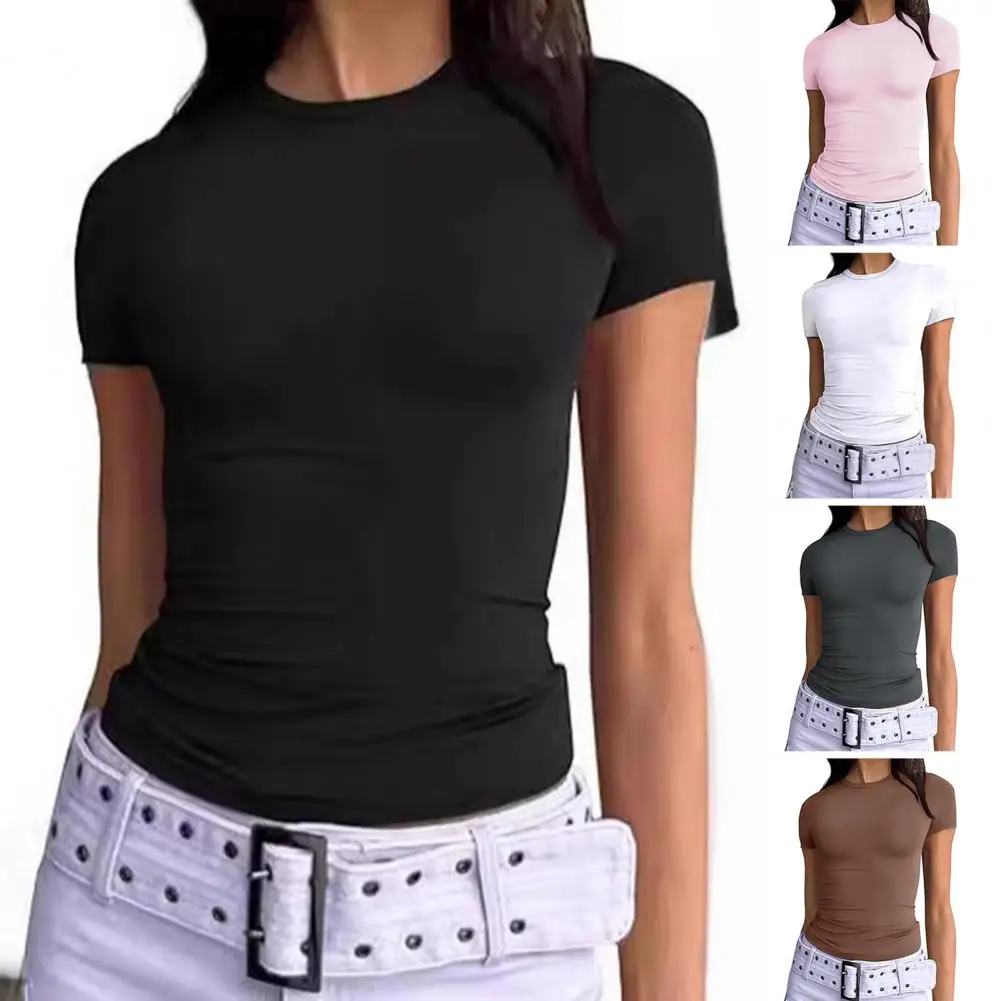 New Short Sleeve T-Shirt Women Solid Simple Casual Soft All-Match Hot Basic Crop Tops Tees Summer Fashion
