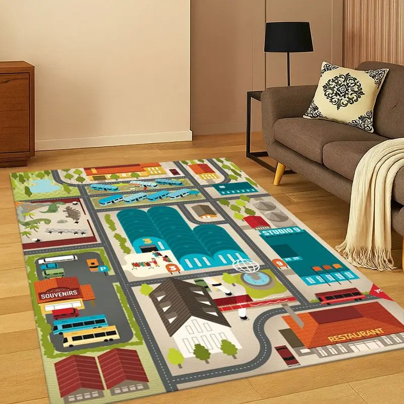 City Traffic Road Highway Runway Playroom Child PlayMat Carpet Rug for Bedroom Living Room Sofa Doormat Home Decor Non-slip