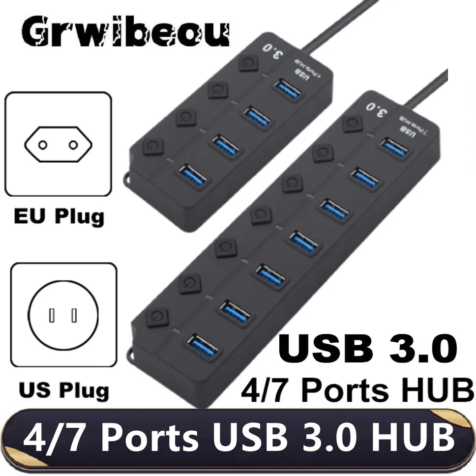 USB 3.0 Hub with 4 or 7 Ports and Power Switch