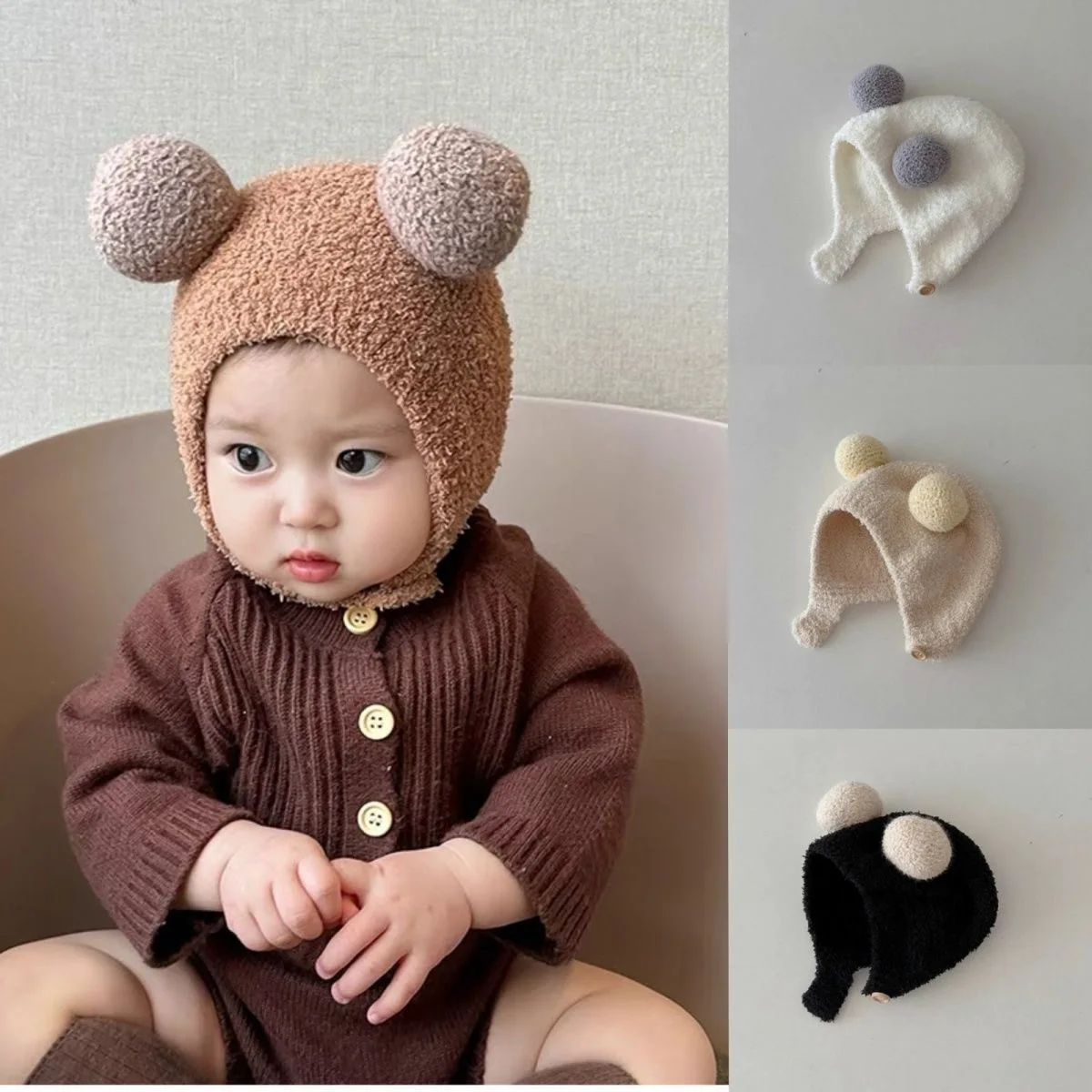 

Korean Style INS Autumn/Winter New Baby Ear Protection Cap Warm Comfortable Double Ball Soft And Supple Head Cap Trendy